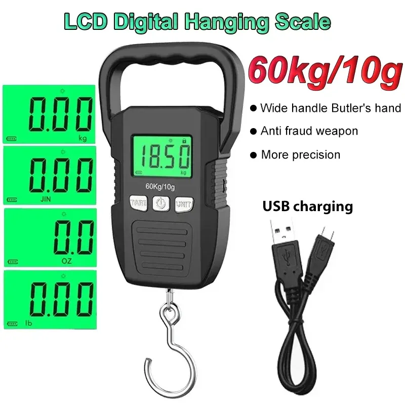Balance numérique portable 60 kg / 10 g pour bagages, à suspendre, rechargeable par USB, mesure haute précision - Image 1