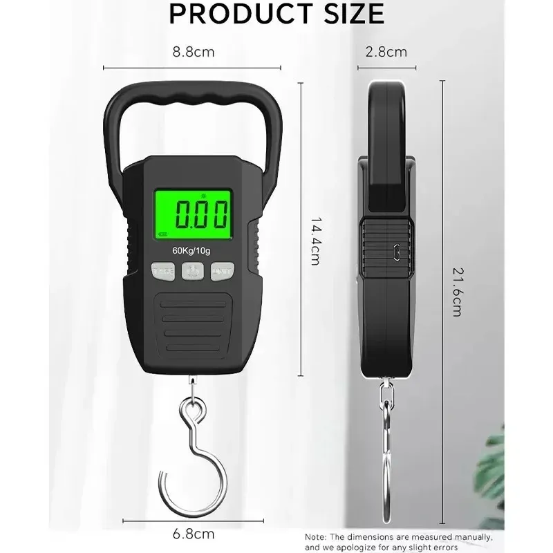 Balance numérique portable 60 kg / 10 g pour bagages, à suspendre, rechargeable par USB, mesure haute précision 6
