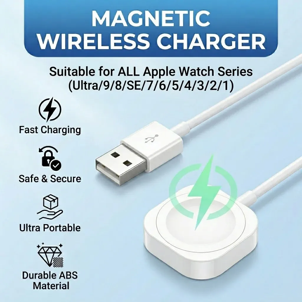 Câble de charge magnétique sans fil rapide USB pour Apple Watch, compatible iWatch 11, 10, 9, 8, 7, 6, 5, 4, 3, 2, SE/2 et Ultra, chargeur portable
