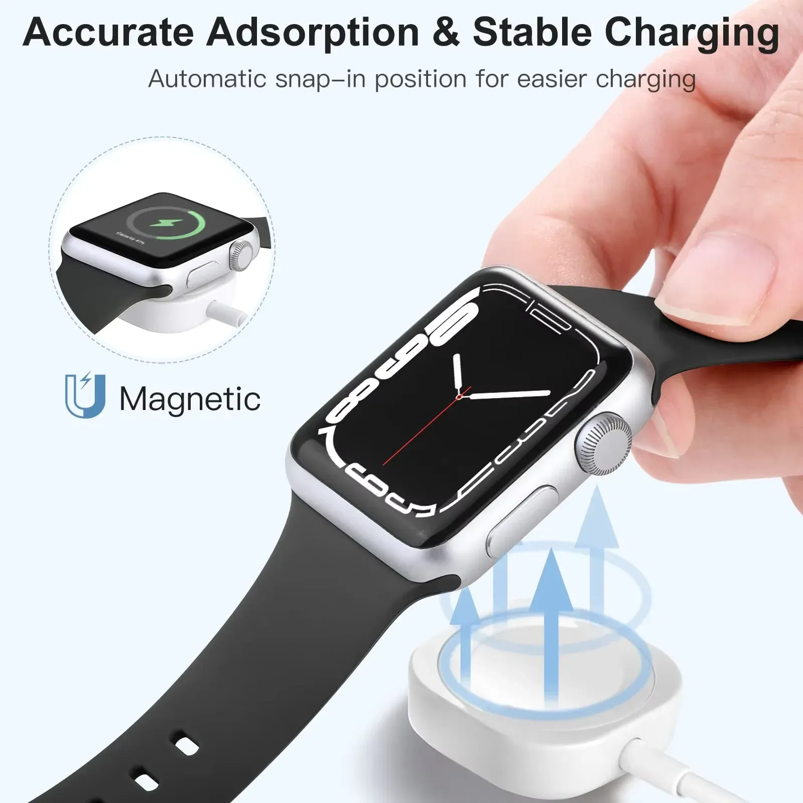 Câble de charge magnétique sans fil rapide USB pour Apple Watch, compatible iWatch 11, 10, 9, 8, 7, 6, 5, 4, 3, 2, SE/2 et Ultra, chargeur portable 2