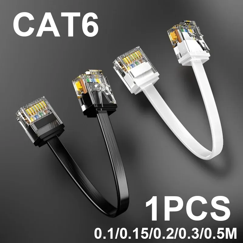 Câble Ethernet plat Cat 6, 0,1 m / 0,15 m / 0,2 m / 0,3 m / 0,5 m, réseau UTP 1000 Mbit/s pour routeur, ordinateur portable, NAS, PC, PS5, PS4, Xbox et modem