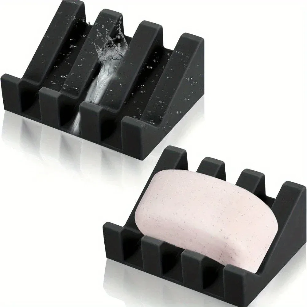 Porte-savon en silicone auto-drainant à plateaux rectangulaires en cascade pour salle de bain - Image 1