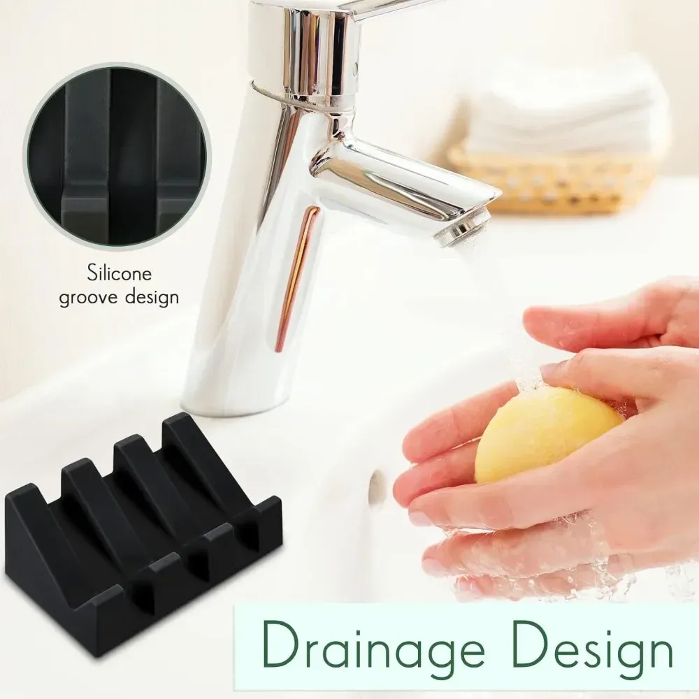 Porte-savon en silicone auto-drainant à plateaux rectangulaires en cascade pour salle de bain 3