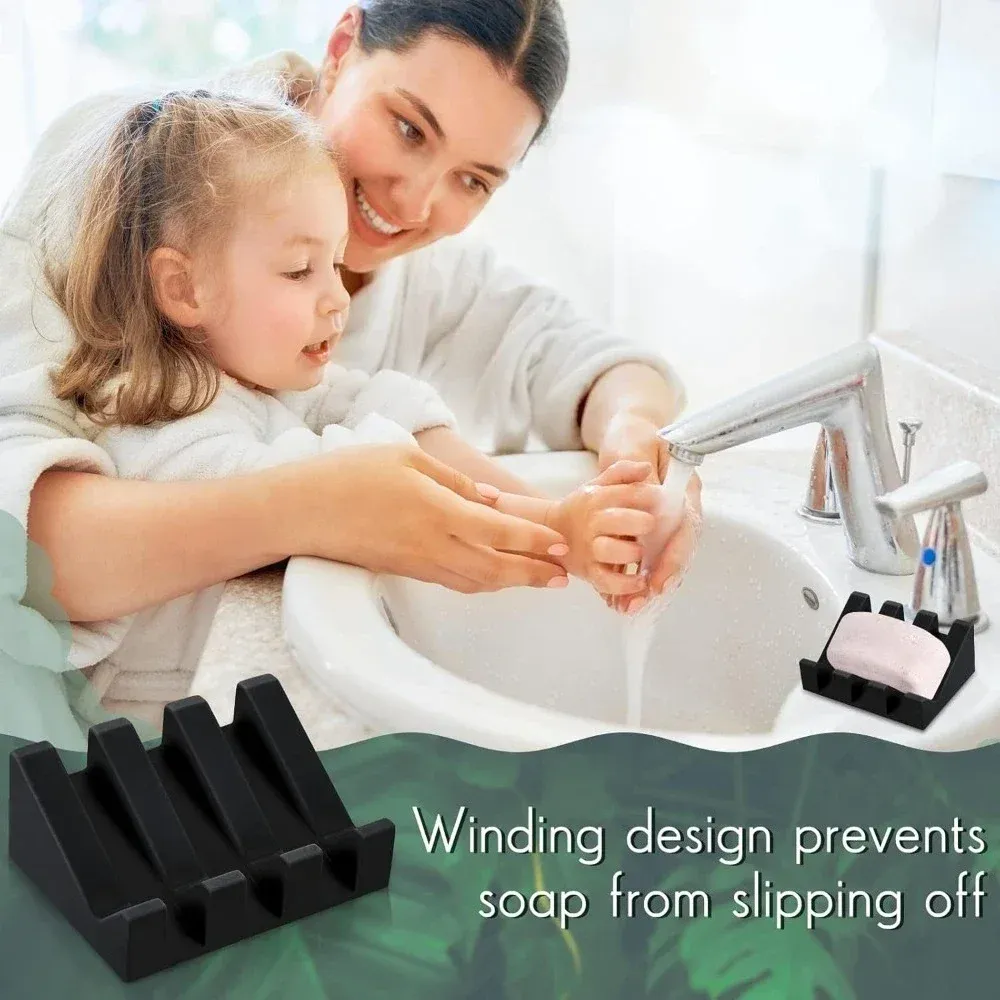 Porte-savon en silicone auto-drainant à plateaux rectangulaires en cascade pour salle de bain 2