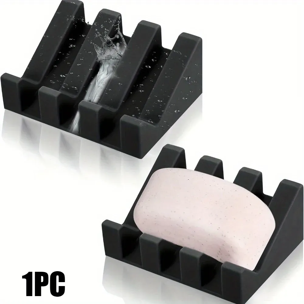 Porte-savon en silicone auto-drainant à plateaux rectangulaires en cascade pour salle de bain 7