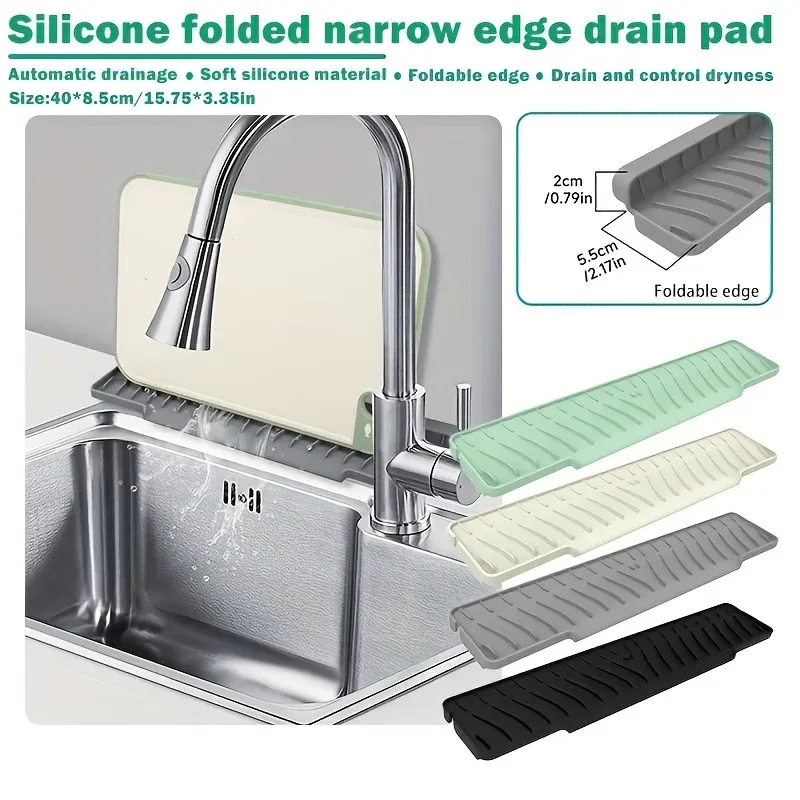 Tapis de drainage en silicone antidérapant pour évier, cuisine et salle de bain, avec protection du robinet, 1 pièce - Image 1