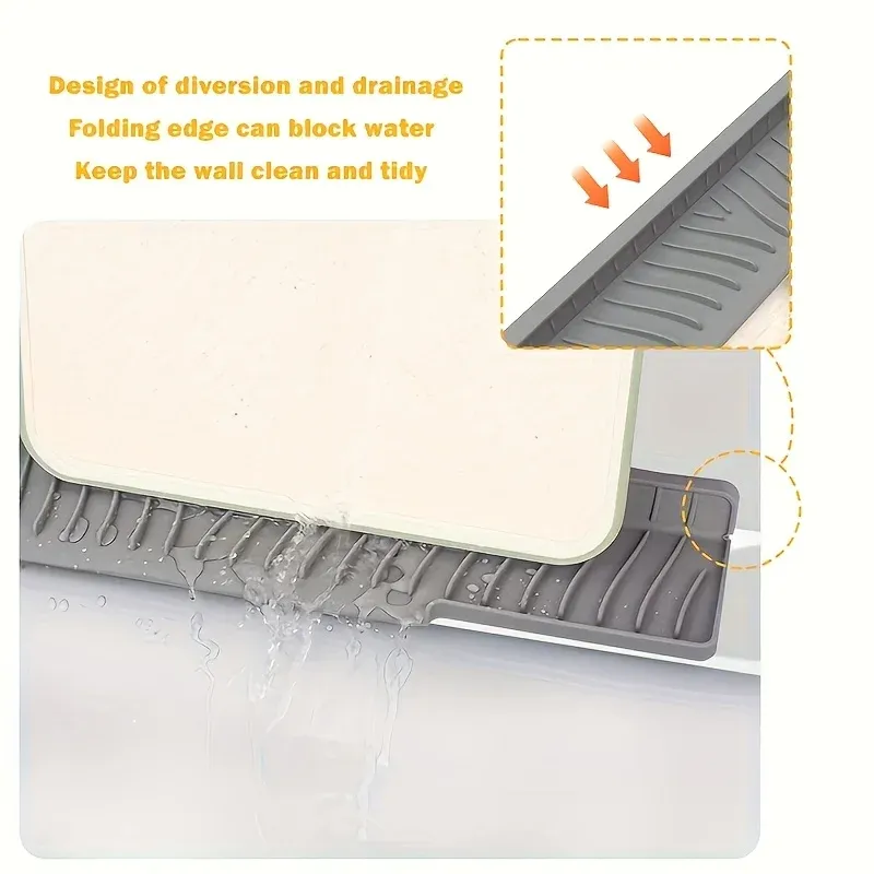 Tapis de drainage en silicone antidérapant pour évier, cuisine et salle de bain, avec protection du robinet, 1 pièce 4