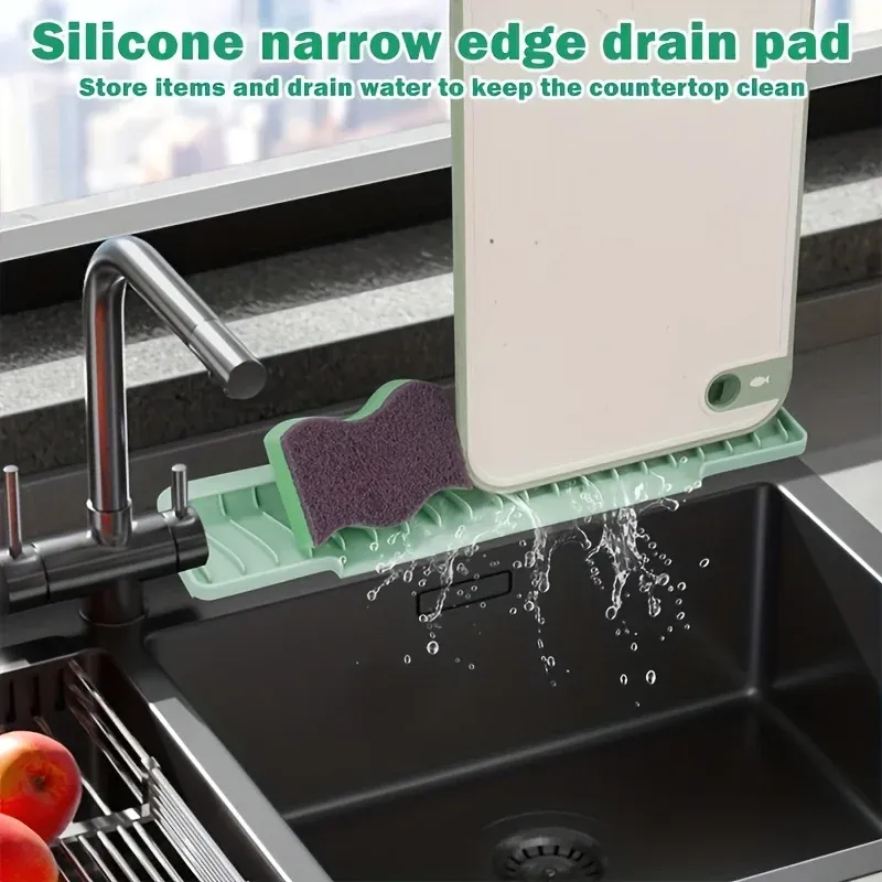 Tapis de drainage en silicone antidérapant pour évier, cuisine et salle de bain, avec protection du robinet, 1 pièce 5