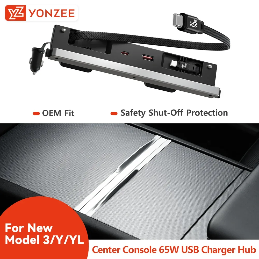 YZ Station d'Accueil Intelligente pour Nouvelle Tesla Model 3 et Y (Highland Juniper) avec Hub USB et Chargeur Rapide 65 W