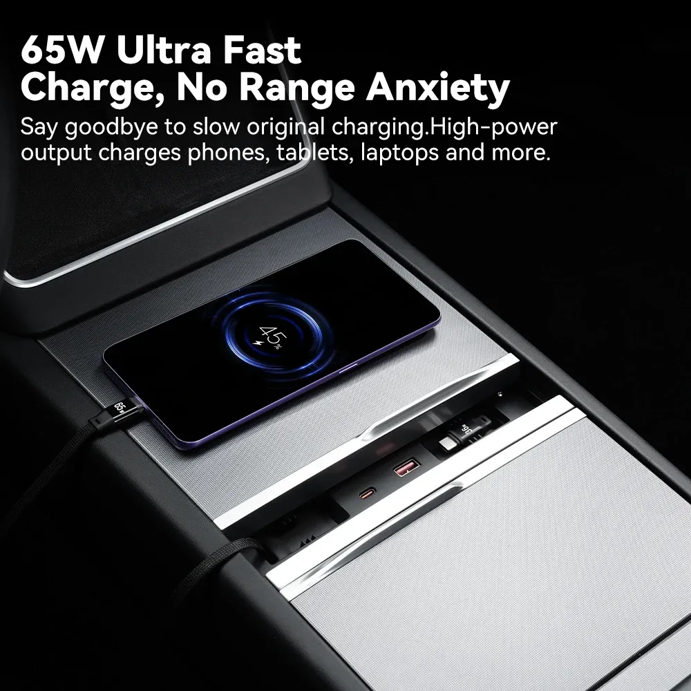 YZ Station d'Accueil Intelligente pour Nouvelle Tesla Model 3 et Y (Highland Juniper) avec Hub USB et Chargeur Rapide 65 W 6