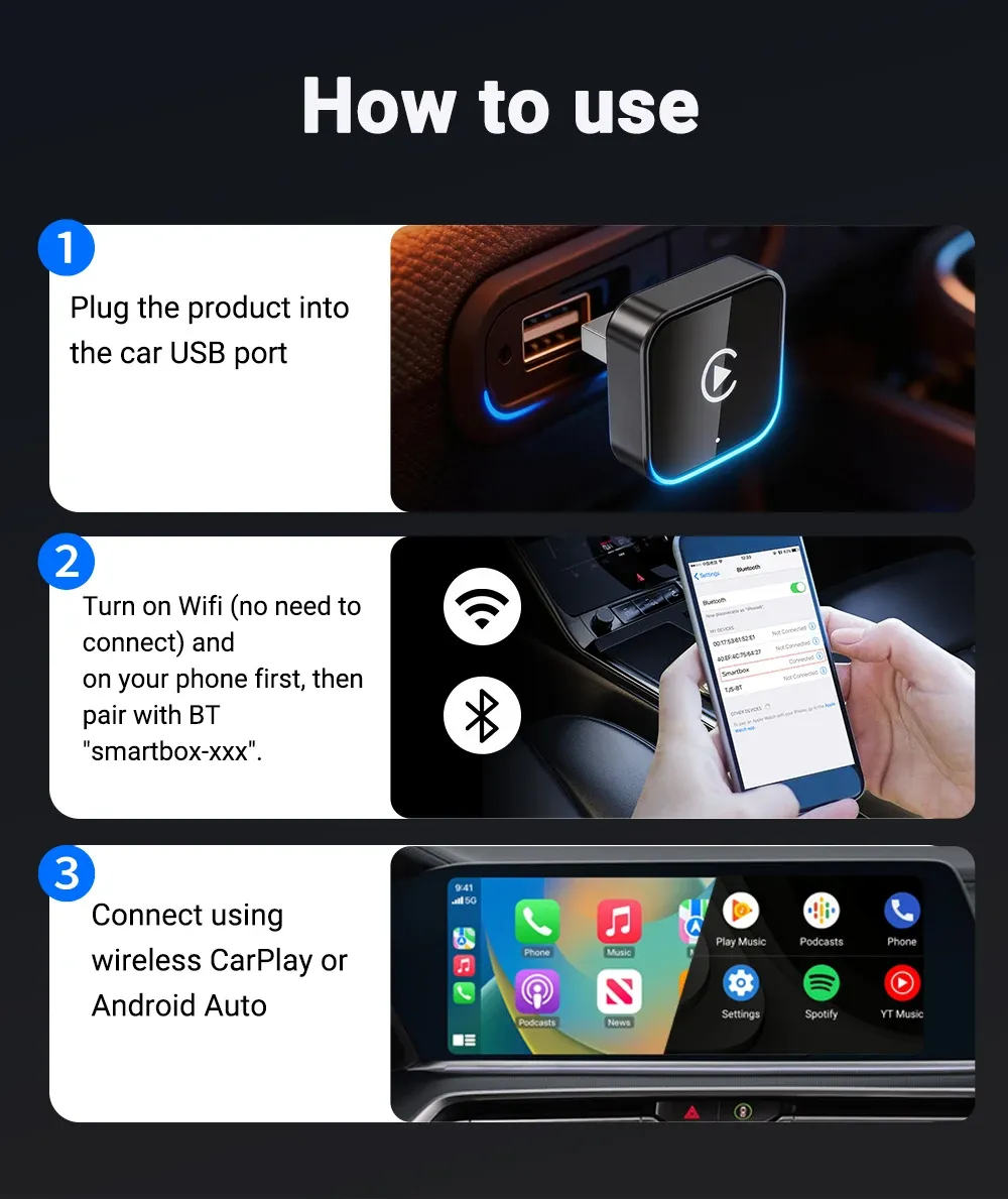 Adaptateur CarPlay sans fil, mise en valeur du produit
