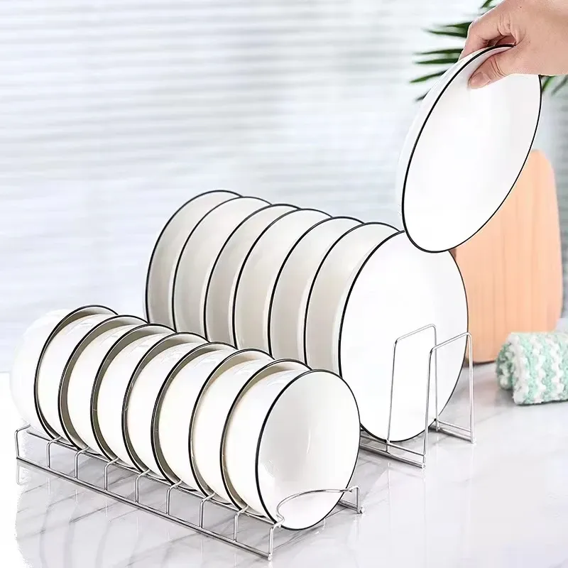 Égouttoir à vaisselle multifonction en acier inoxydable avec support pour assiettes et bols 6