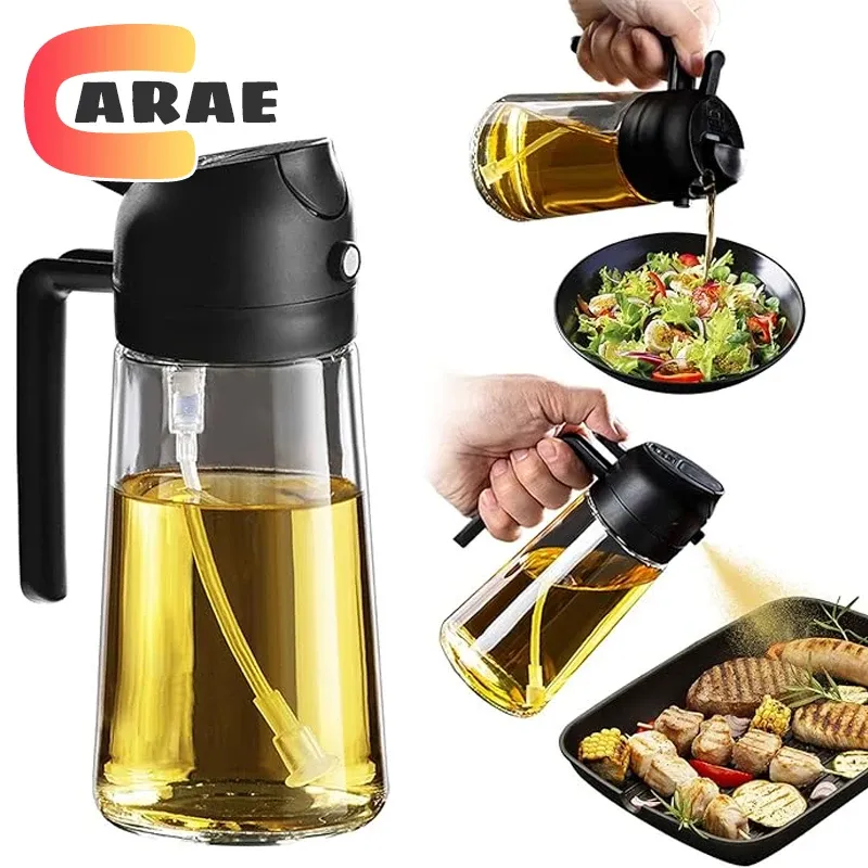Bouteille vide d'huile de 500 mL, pulvérisateur et verseur 2 en 1, récipient d'huile en plastique, distributeur d'huile de cuisine, vaporisateur à huile pour camping et barbecue - Image 1