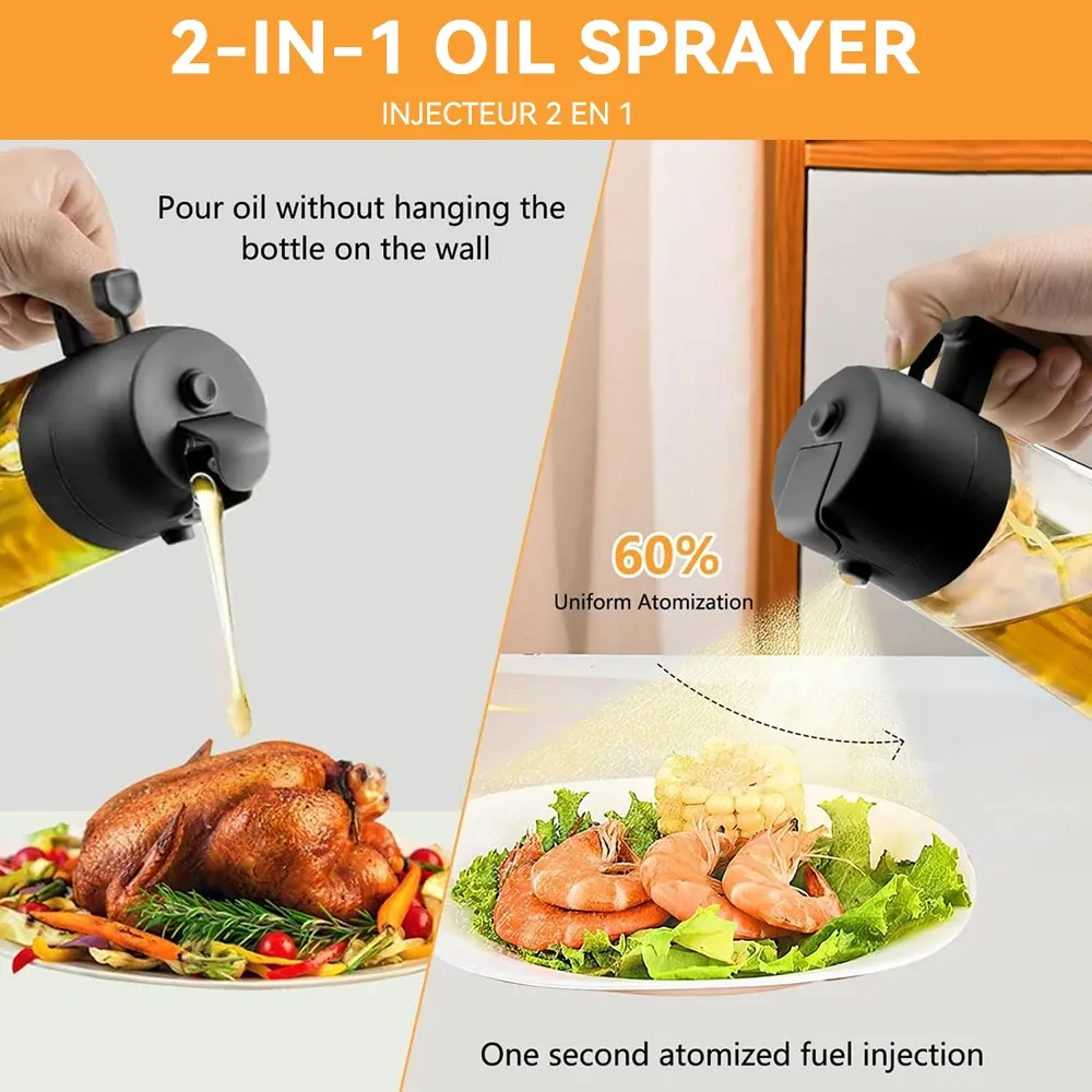 Bouteille vide d'huile de 500 mL, pulvérisateur et verseur 2 en 1, récipient d'huile en plastique, distributeur d'huile de cuisine, vaporisateur à huile pour camping et barbecue 3