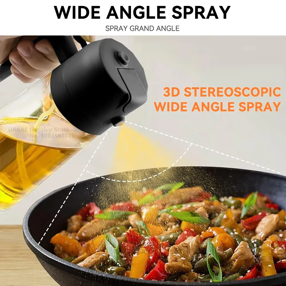 Bouteille vide d'huile de 500 mL, pulvérisateur et verseur 2 en 1, récipient d'huile en plastique, distributeur d'huile de cuisine, vaporisateur à huile pour camping et barbecue 5
