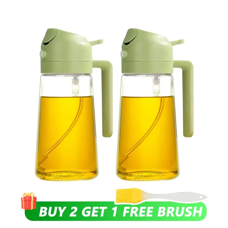 Bouteille vide d'huile de 500 mL, pulvérisateur et verseur 2 en 1, récipient d'huile en plastique, distributeur d'huile de cuisine, vaporisateur à huile pour camping et barbecue 16