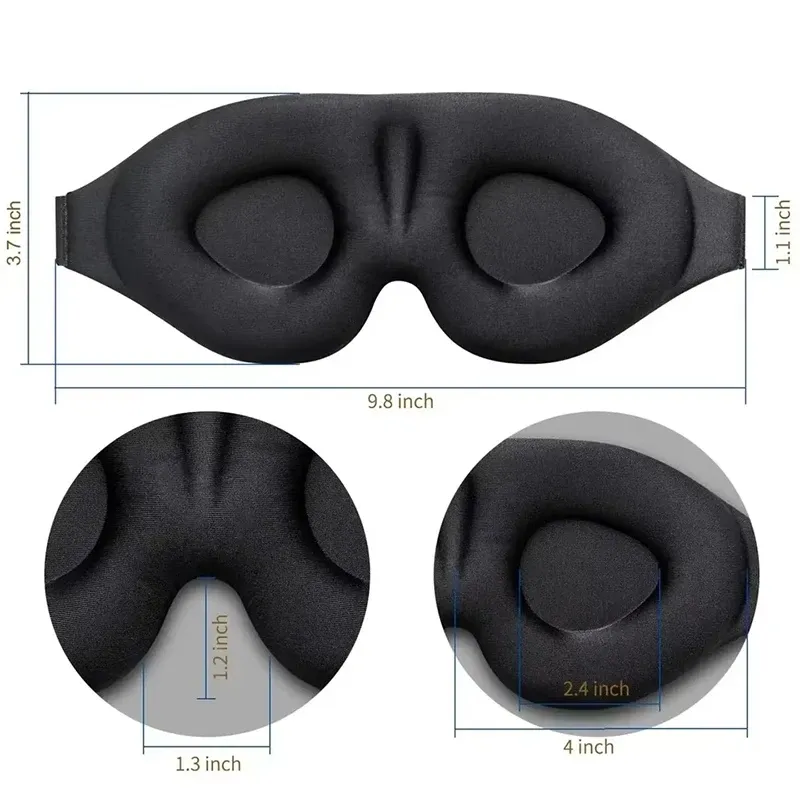 Masque de sommeil 3D réglable, unisexe, sans pression sur les yeux, respirant et occultant, noir 6