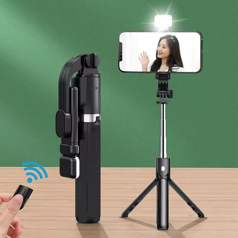 FGCLSY Trépied pour appareil photo de smartphone avec télécommande Bluetooth et lumière, perche à selfie sans fil avec support pour téléphone