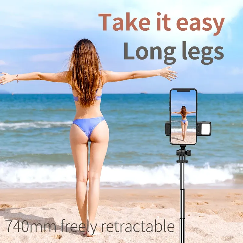 FGCLSY Trépied pour appareil photo de smartphone avec télécommande Bluetooth et lumière, perche à selfie sans fil avec support pour téléphone 4