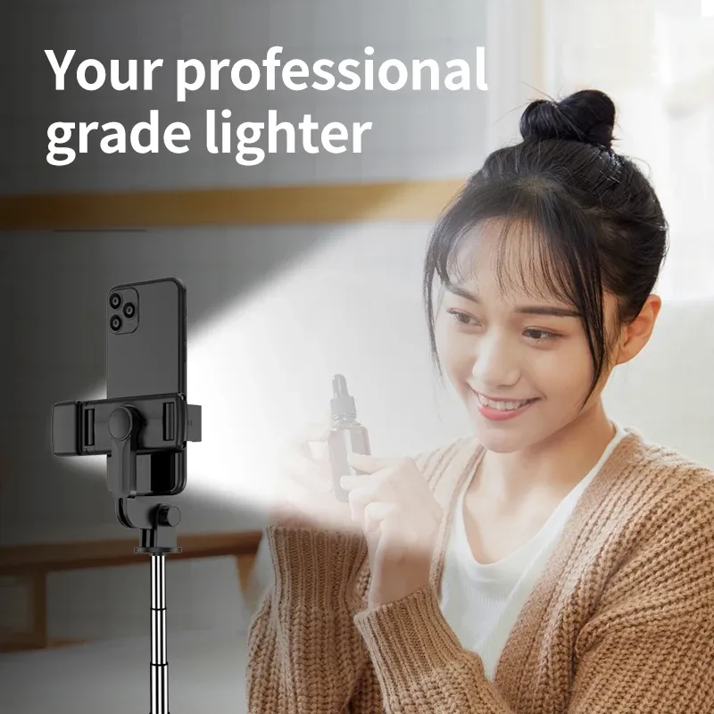 FGCLSY Trépied pour appareil photo de smartphone avec télécommande Bluetooth et lumière, perche à selfie sans fil avec support pour téléphone 5
