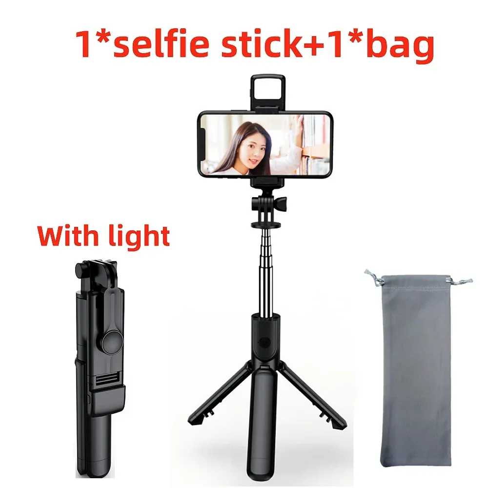 FGCLSY Trépied pour appareil photo de smartphone avec télécommande Bluetooth et lumière, perche à selfie sans fil avec support pour téléphone 7