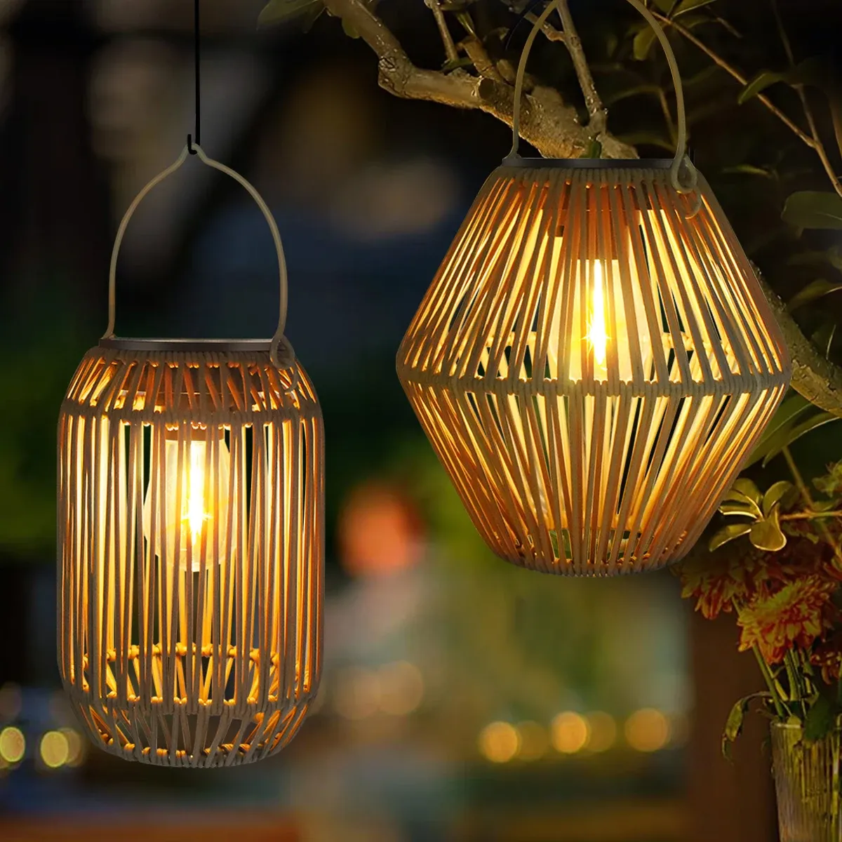 Lanterne solaire d'extérieur étanche à suspendre, tissée, style bohème, pour jardin et cour