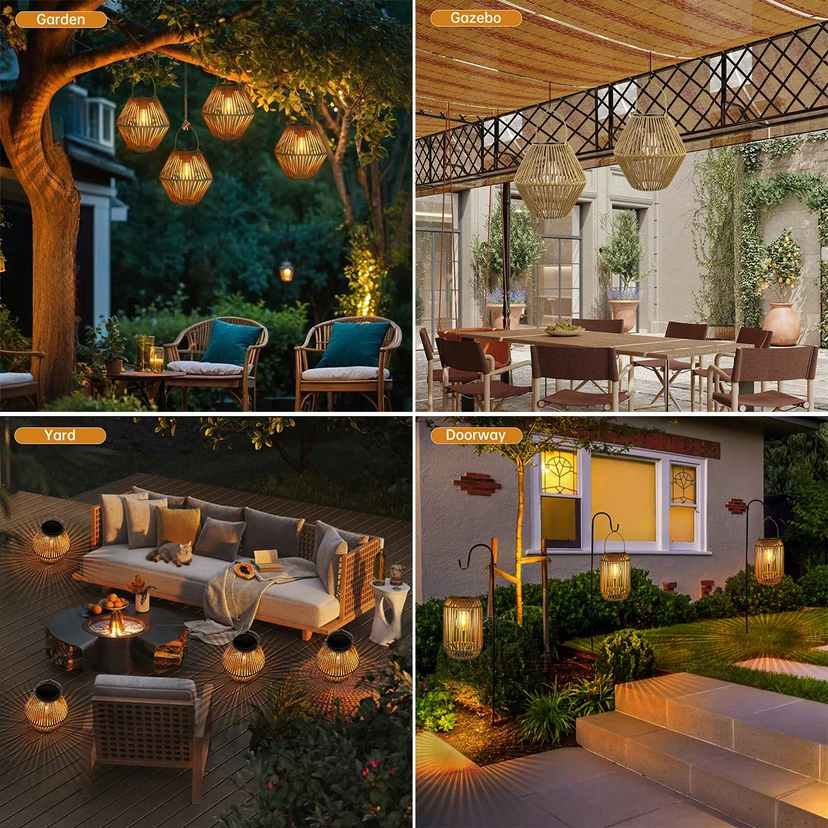 Lanterne solaire d'extérieur étanche à suspendre, tissée, style bohème, pour jardin et cour 6