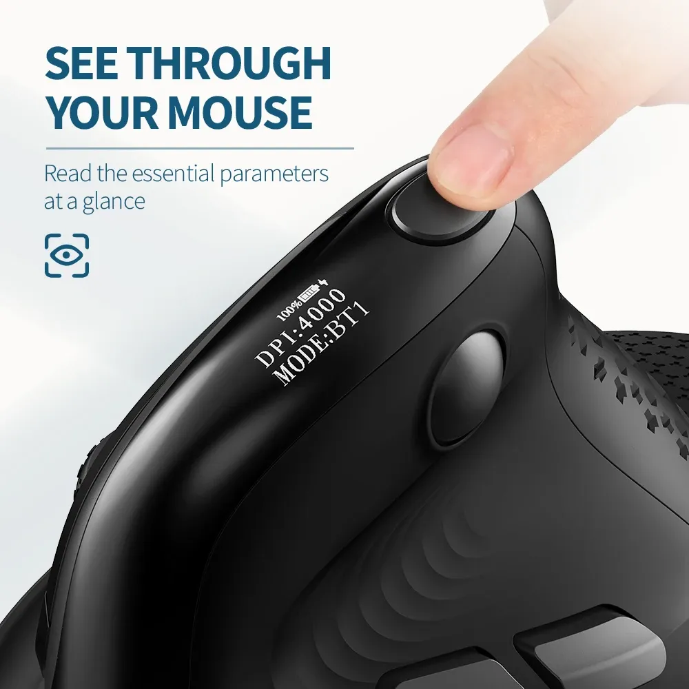 Souris verticale ergonomique Delux M618XSD Seeker avec écran OLED, 4000 DPI, rechargeable (1000 mAh), couvercle arrière amovible, pour ordinateur 3