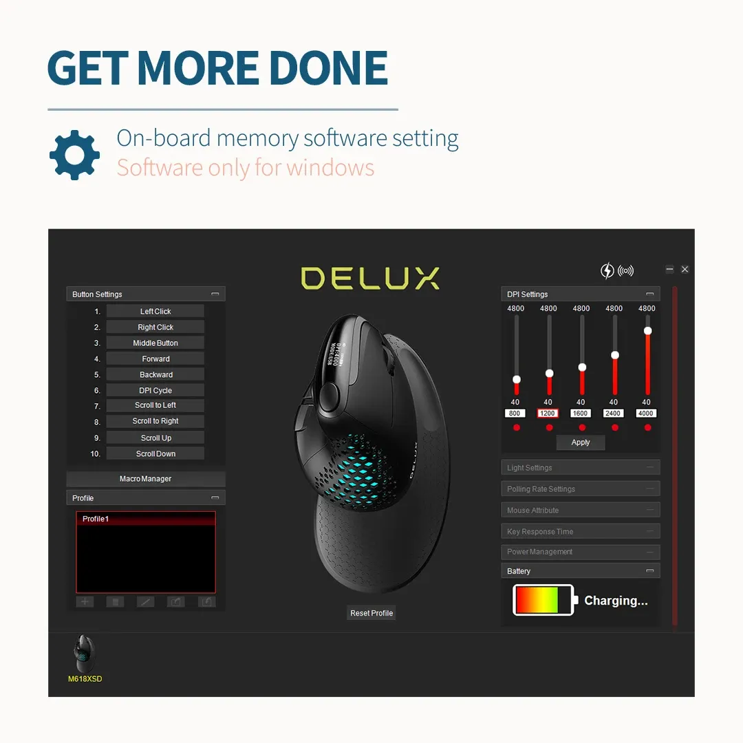 Souris verticale ergonomique Delux M618XSD Seeker avec écran OLED, 4000 DPI, rechargeable (1000 mAh), couvercle arrière amovible, pour ordinateur 5