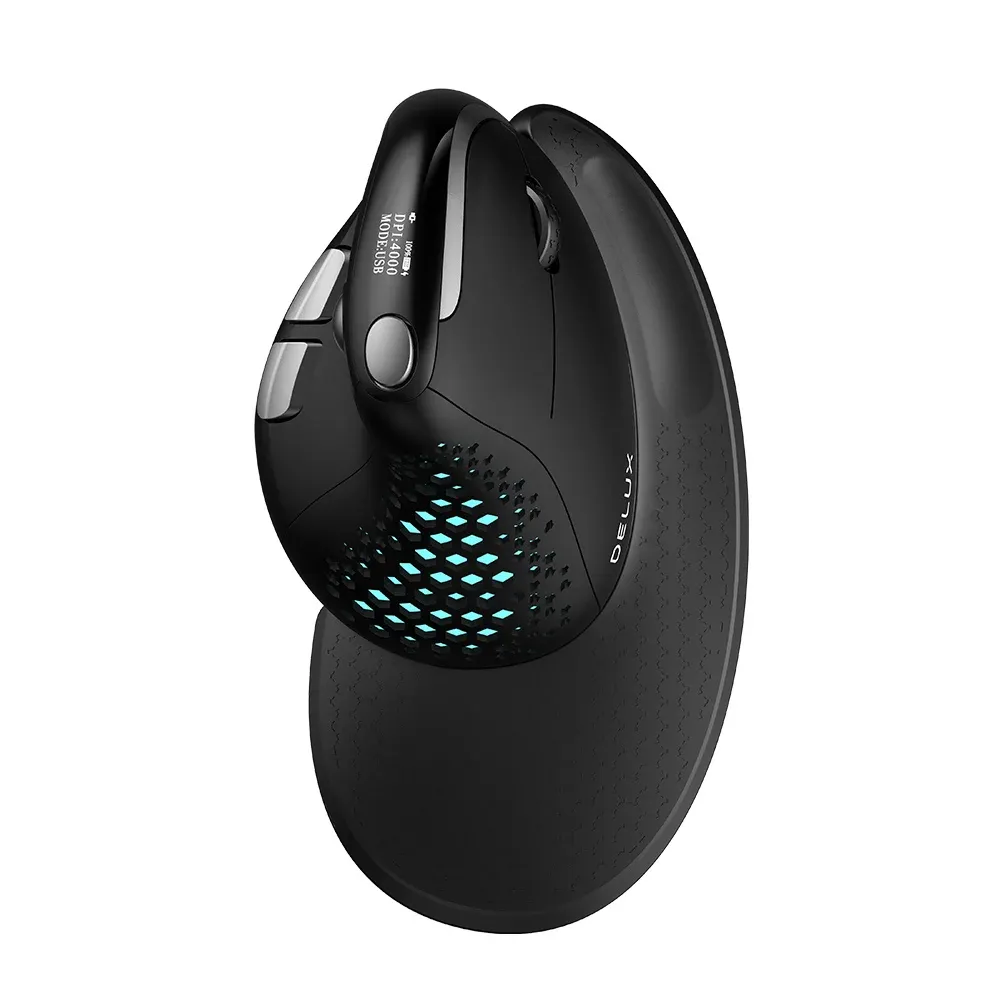Souris verticale ergonomique Delux M618XSD Seeker avec écran OLED, 4000 DPI, rechargeable (1000 mAh), couvercle arrière amovible, pour ordinateur 7