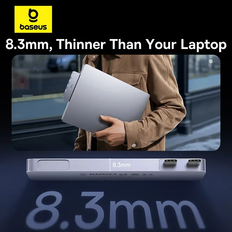 Baseus Hub USB-C double vers HDMI 4K 30 Hz, Thunderbolt 3/4 40 Gbps, USB 3.0, lecteurs SD/TF pour MacBook Pro et Air 2