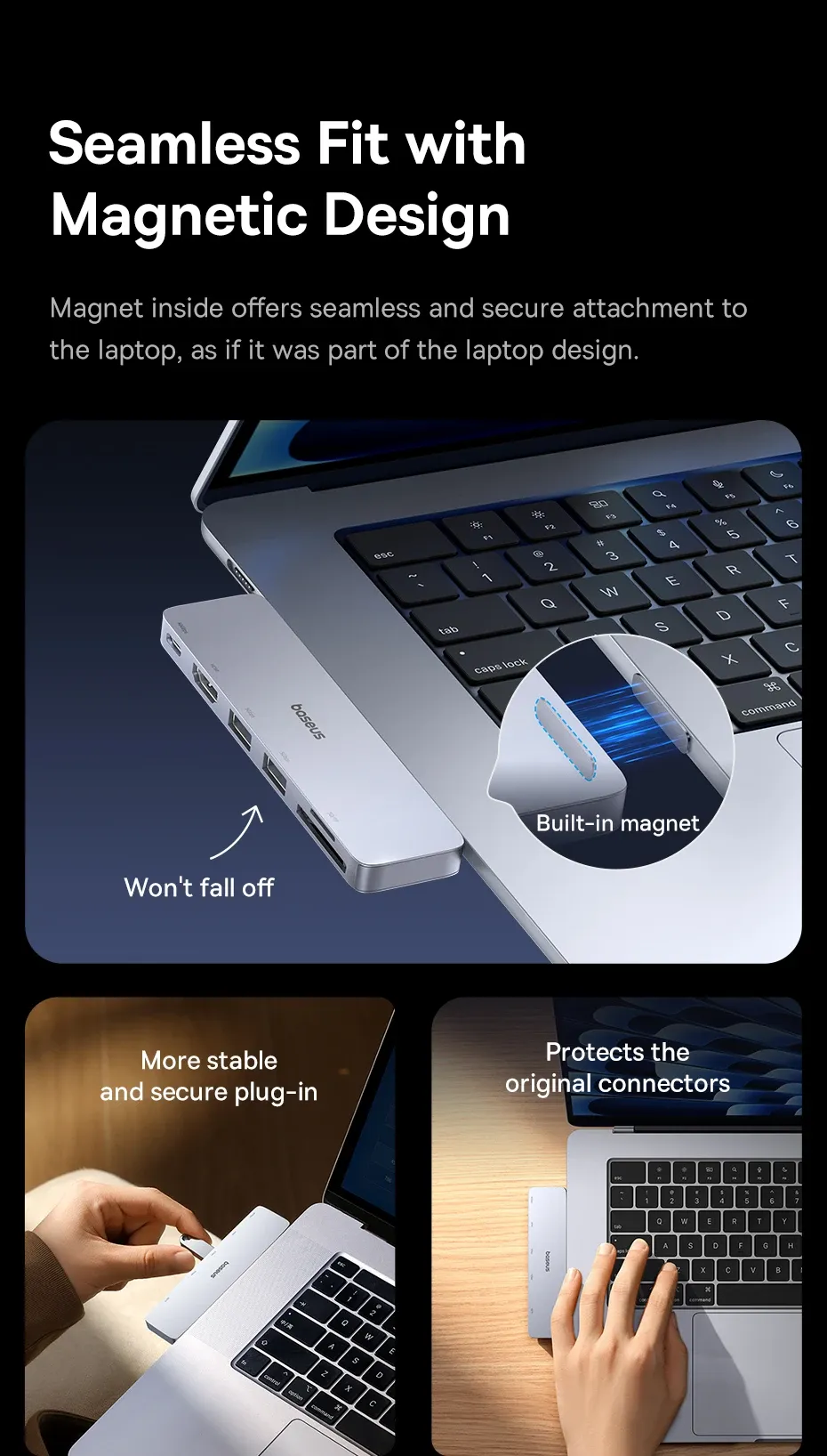 Fixation magnétique du hub sur un MacBook