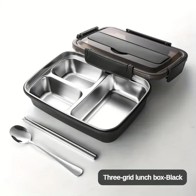 Boîte à déjeuner en acier inoxydable anti-fuite à 3 ou 4 compartiments – Bento durable et facile à nettoyer 3