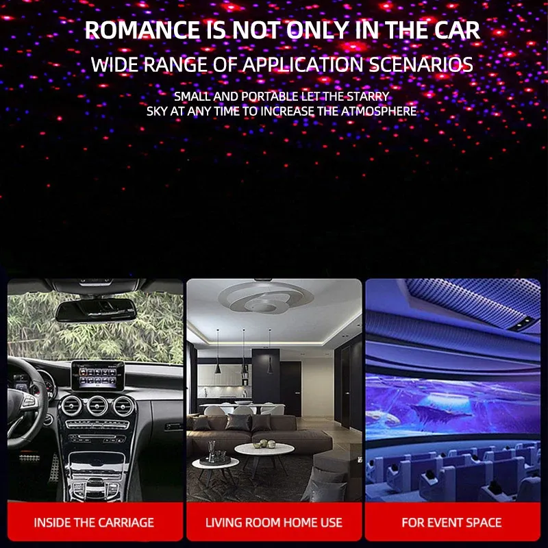 Veilleuse USB LED étoilée pour plafond de voiture, projecteur d'ambiance galaxie 2
