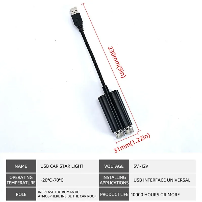 Veilleuse USB LED étoilée pour plafond de voiture, projecteur d'ambiance galaxie 4