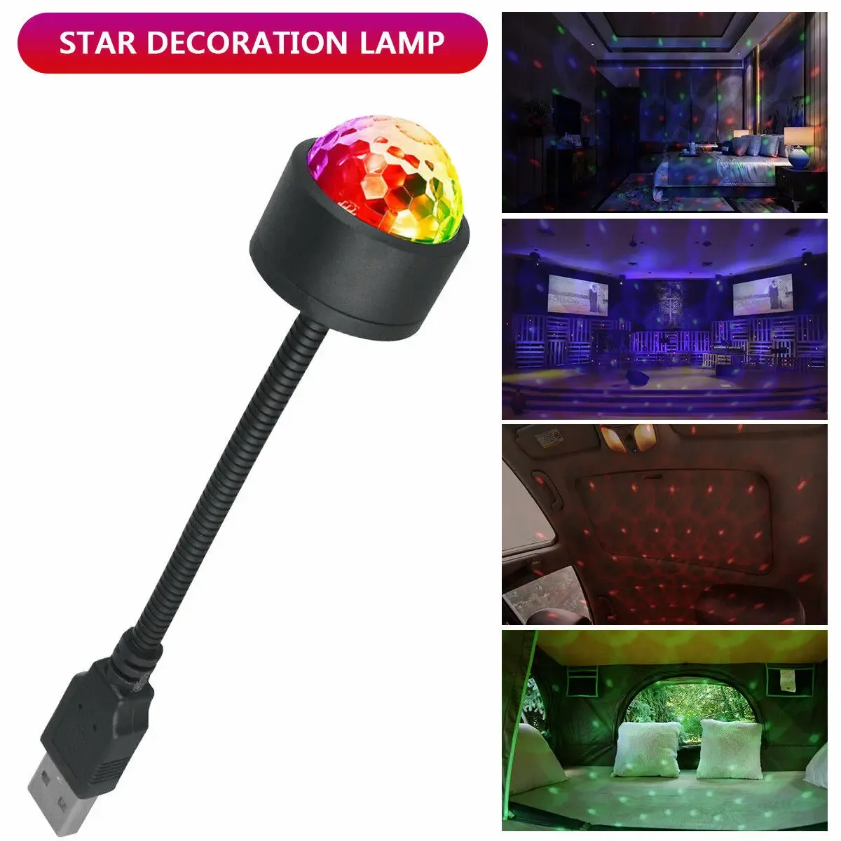 Veilleuse USB LED étoilée pour plafond de voiture, projecteur d'ambiance galaxie 8