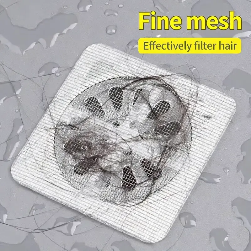 Lot de 10 ou 30 filtres adhésifs jetables en maille pour drain de douche, attrape-cheveux et bouchon de vidange pour salle de bain, cuisine et baignoire 2