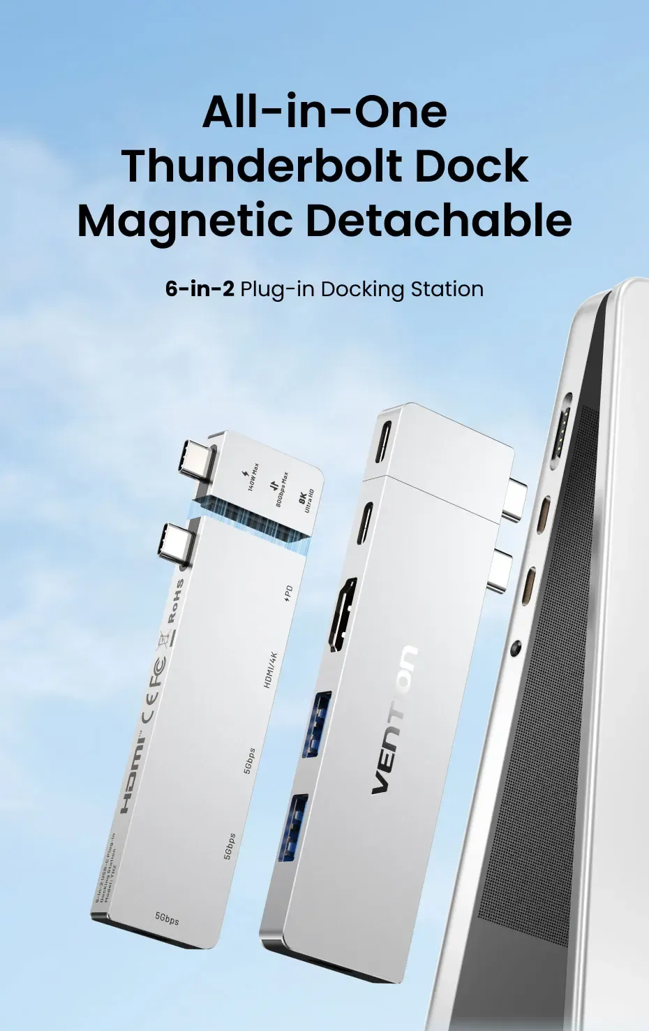 Station d'accueil Thunderbolt tout-en-un détachable magnétiquement