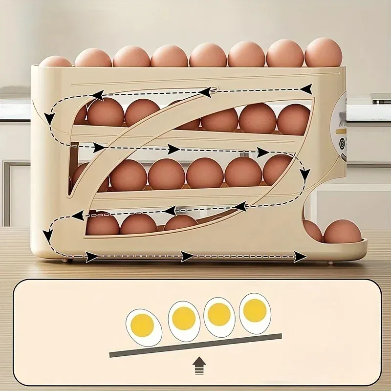 Conteneur de rangement à œufs roulant à 3 niveaux pour réfrigérateur, support organiseur 24 œufs 3