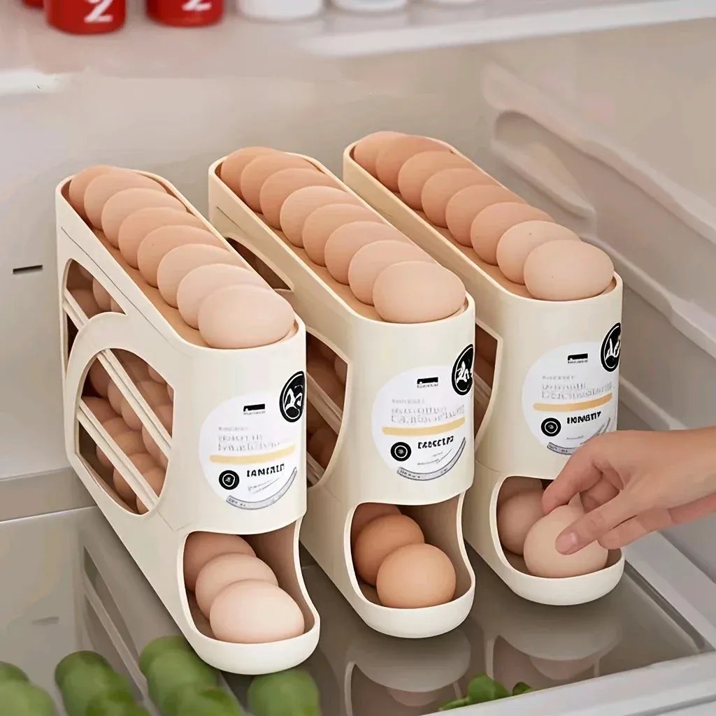 Conteneur de rangement à œufs roulant à 3 niveaux pour réfrigérateur, support organiseur 24 œufs 2