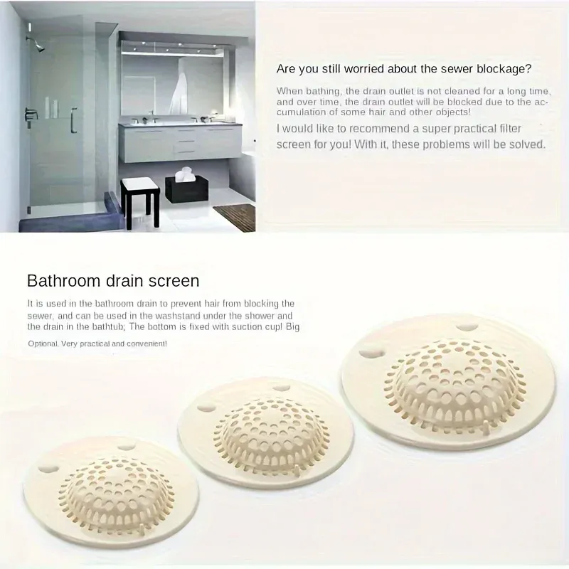 Crépine de douche anti-cheveux, filtre collecteur de cheveux pour bonde de baignoire, format pratique 6