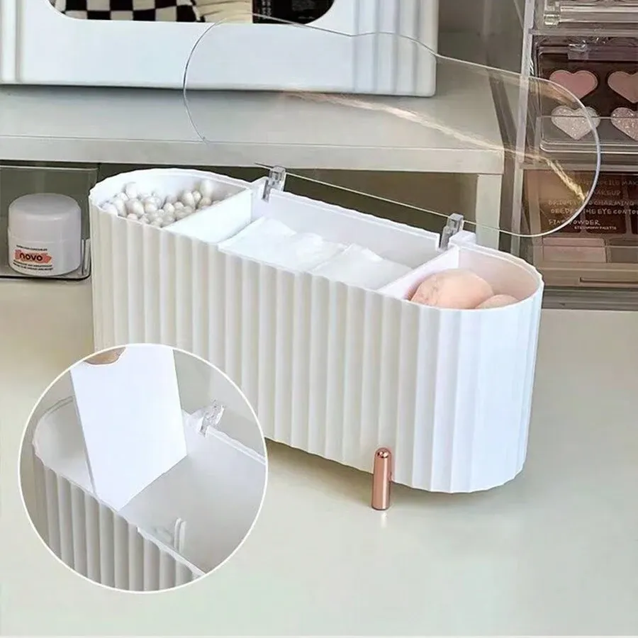 Organisateur de maquillage de bureau à 3 compartiments pour disques démaquillants, éponges de maquillage et outils de beauté, boîte de rangement cosmétique avec couvercle 2