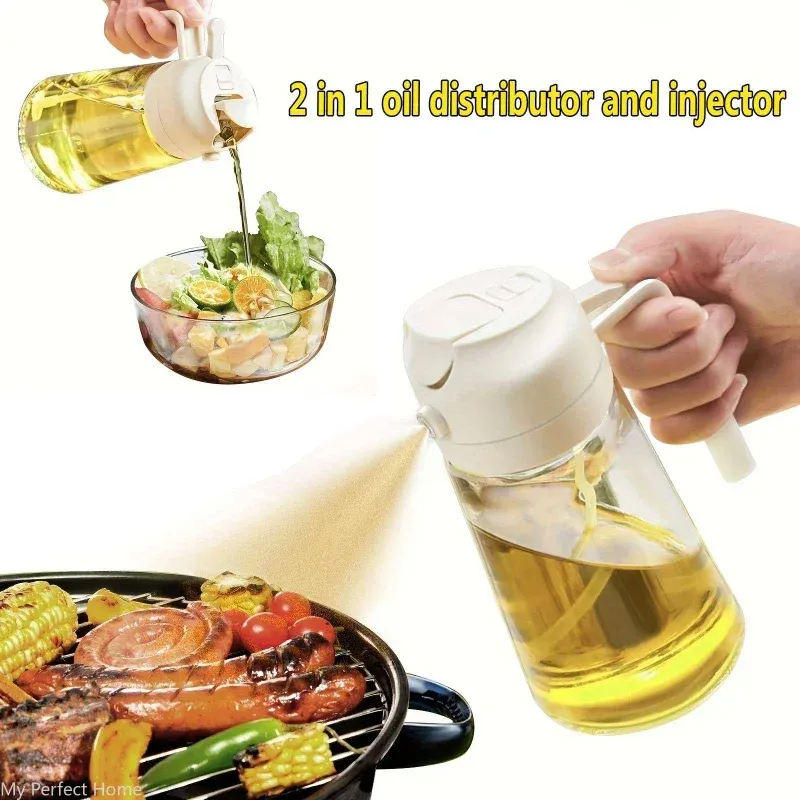 Pulvérisateur et distributeur d'huile de cuisine 2-en-1 en plastique, 500 ml, pour barbecue, cuisson et rôtissage - Image 1