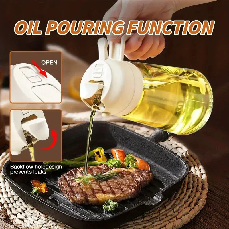 Pulvérisateur et distributeur d'huile de cuisine 2-en-1 en plastique, 500 ml, pour barbecue, cuisson et rôtissage 3
