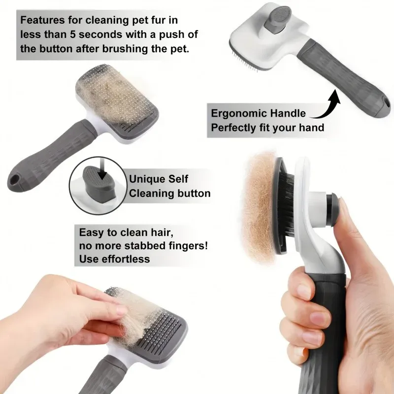 Brosse de toilettage autonettoyante pour chats et chiens, élimination des poils en un clic 3