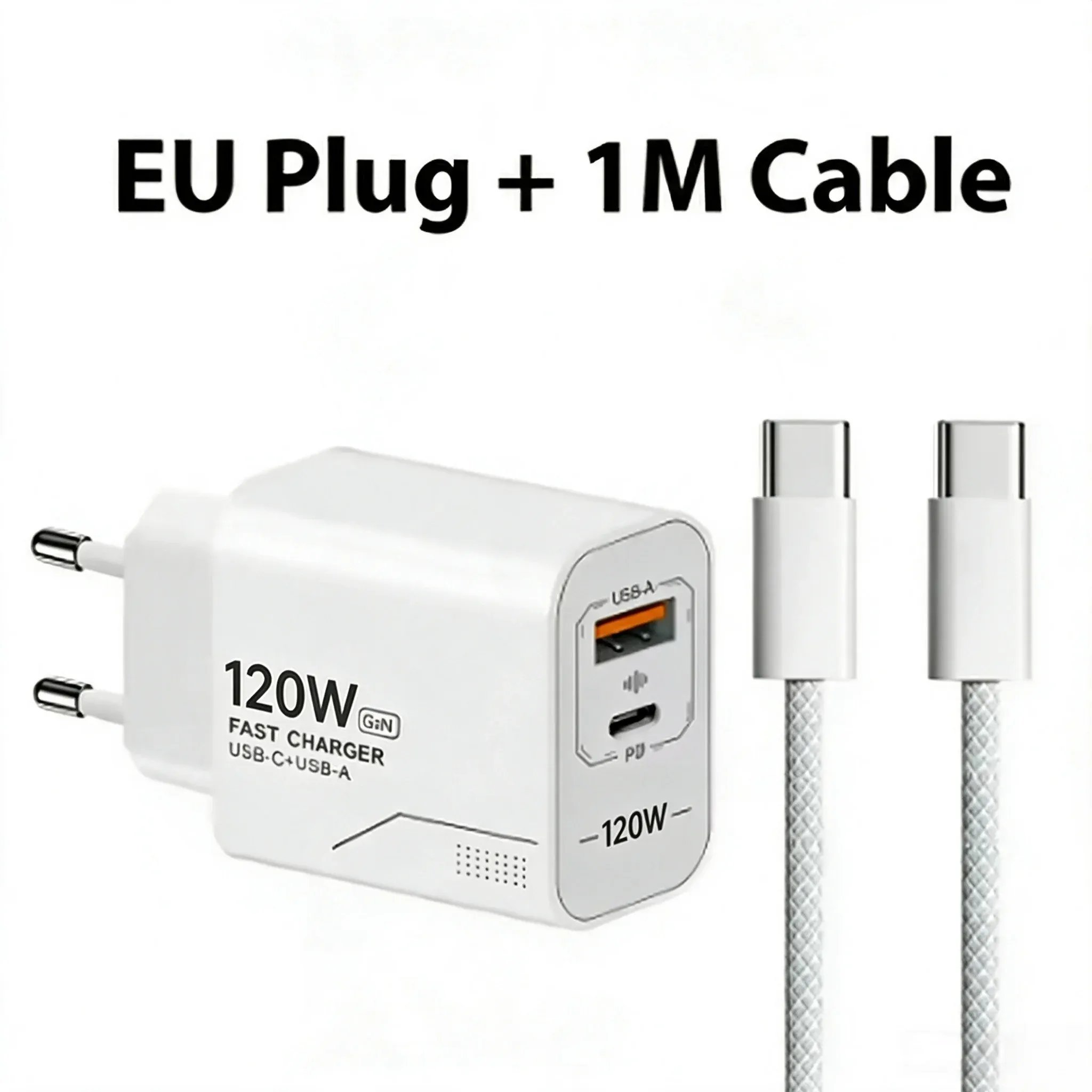 Chargeur mural USB-C 120 W GaN à 2 ports, prises US/EU, adaptateur secteur rapide PD 10