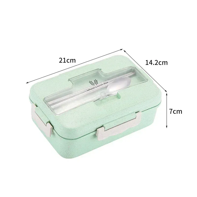 Boîte bento portable en paille de blé avec vaisselle pour enfants, boîte-repas compatible micro-ondes 6