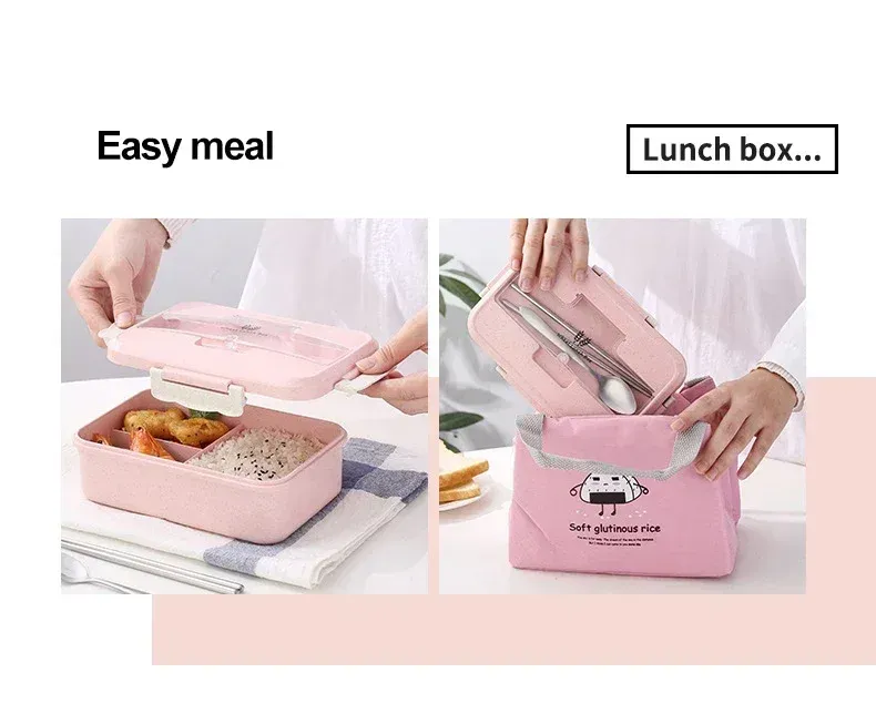Boîte à bento en paille de blé avec couvercles ouverts