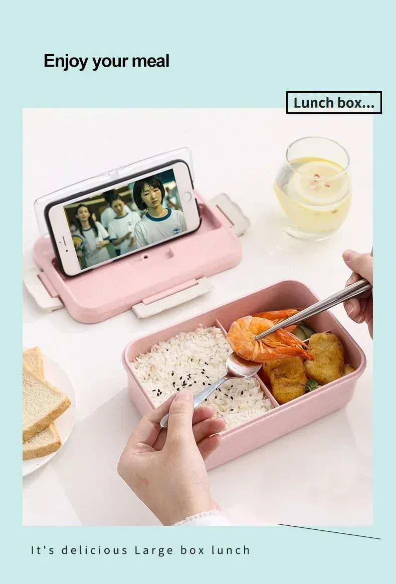 Vue détaillée de la boîte à bento en paille de blé