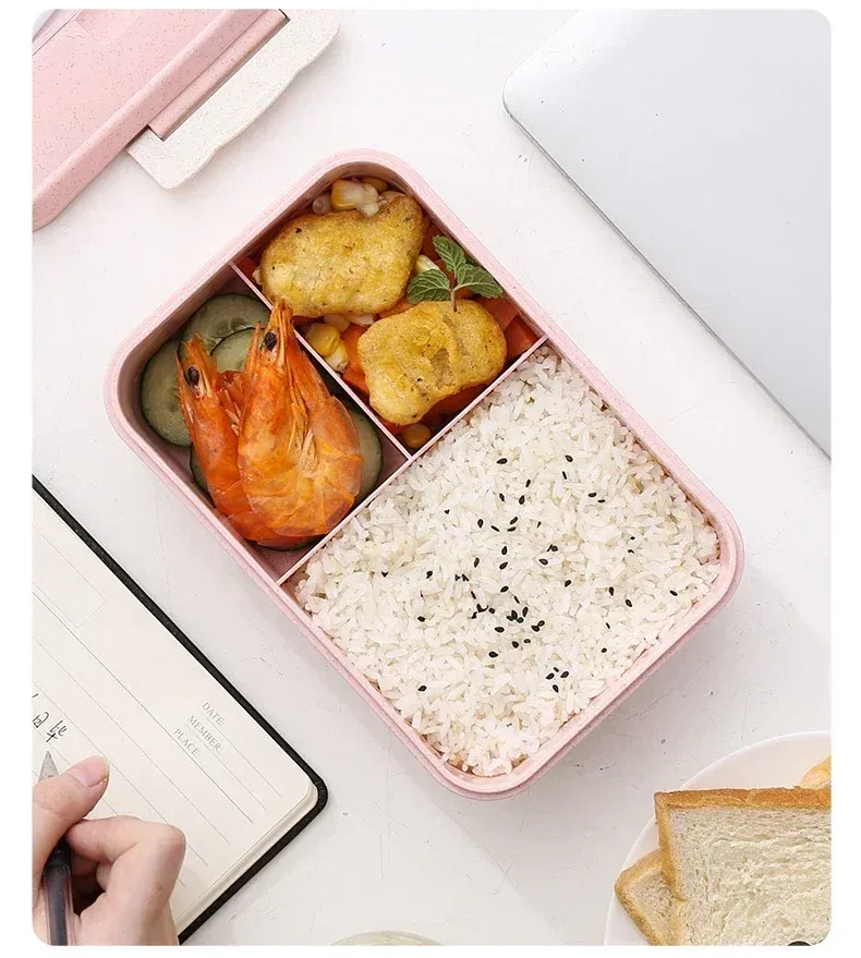 Boîte à bento en paille de blé avec vaisselle